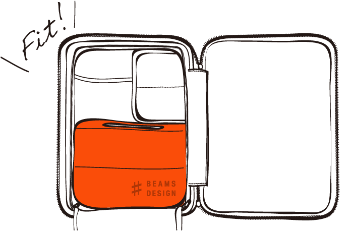 BEAMS DESIGNオリジナルスーツケースにぴったり収納できるサイズ